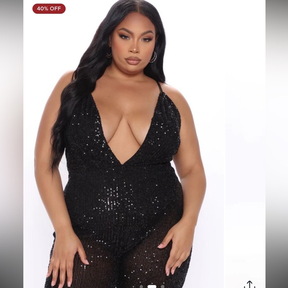 FASHION NOVA Black Reach For The Stars Sequin Jumpsuit - Black L - Picture 10 of 15